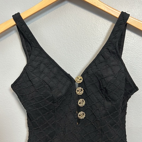 Vintage Black one piece swimsuit with gold tone buttons size small - Picture 2 of 15